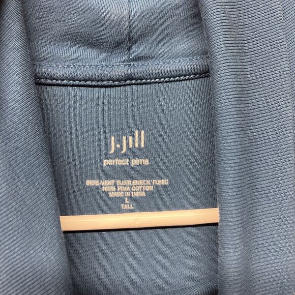 J Jill Perfect Pima Side Vent Turtleneck Tunic Teal 100% Pima Cotton Large Tall - Picture 2 of 3